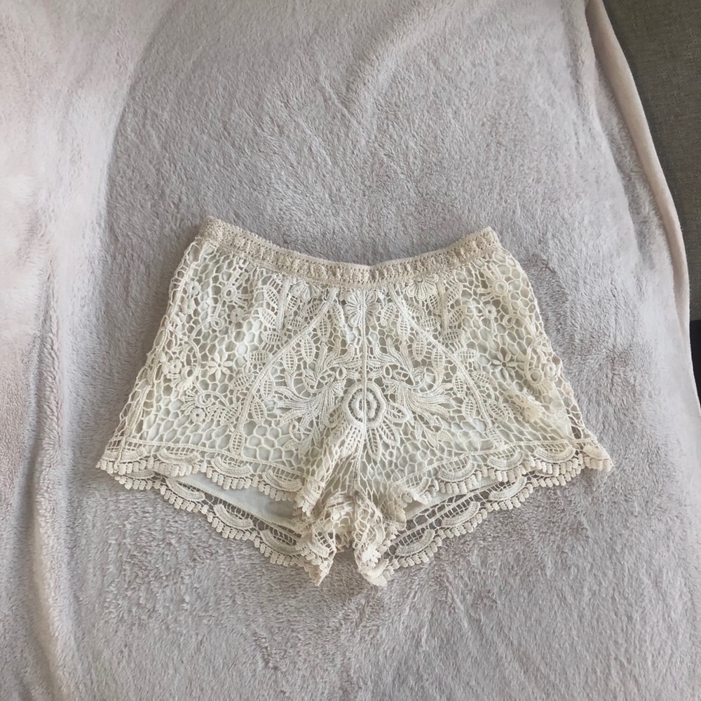 Blue Island White Ivory Crochet Stretch Shorts